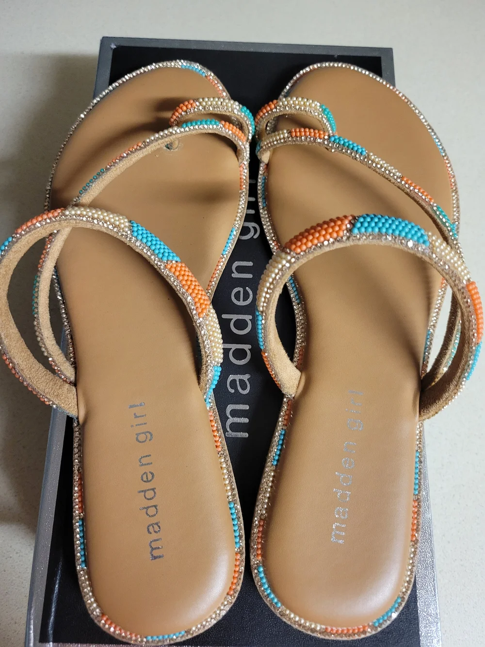Madden Girl Beaded Strappy Sandal - Turquoise & Orange